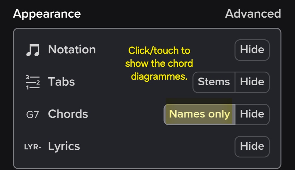 Screenshot of Soundslice options.